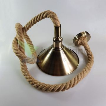 Kötél föggeszték antik bronz foglalattal és búrával - 1,5m