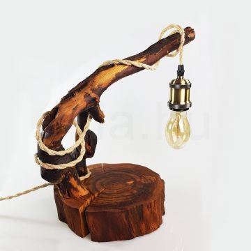 Egyedi fa dekor asztali lámpa bronz foglalattal