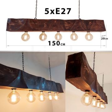 Fenyő gerenda függeszték dekor lámpa 5xE27 foglalattal