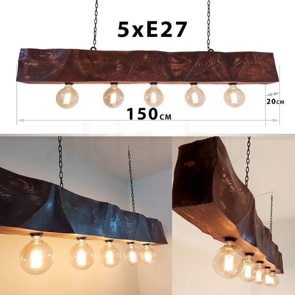 Fenyő gerenda függeszték dekor lámpa 5xE27 foglalattal