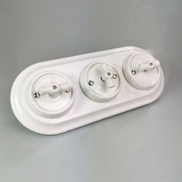 Porcelán 3-as kapcsoló sor, fehér