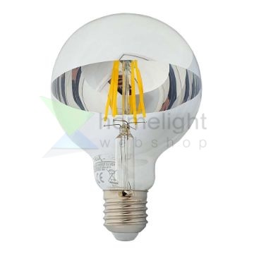 LED filament dekor izzó - tükrös ezüst - G95 - 8W - 4200K