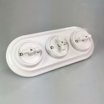 Porcelán 3-as kapcsoló sor, fehér