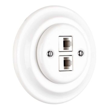 Porcelán hálózati dupla aljzat, rj45, falba süllyesztett