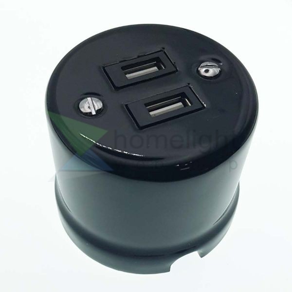Porcelán USB csatlakozó falonkívüli, fekete