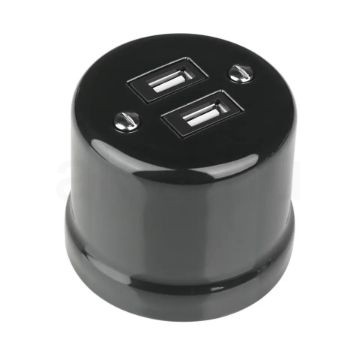 Porcelán USB csatlakozó falonkívüli, fekete