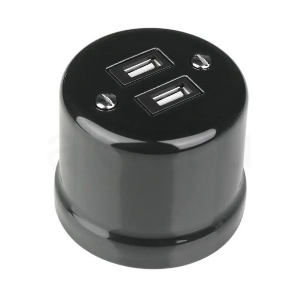Porcelán USB csatlakozó falonkívüli, fekete