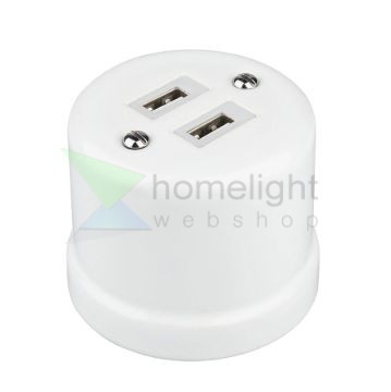 Porcelán USB csatlakozó falonkívüli, fehér