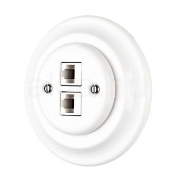 Porcelán hálózati dupla aljzat, rj45, falba süllyesztett kerettel
