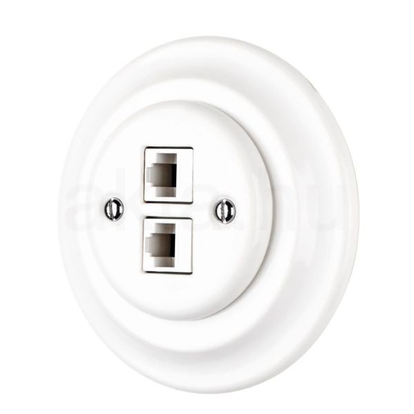 Porcelán hálózati dupla aljzat, rj45, falba süllyesztett kerettel