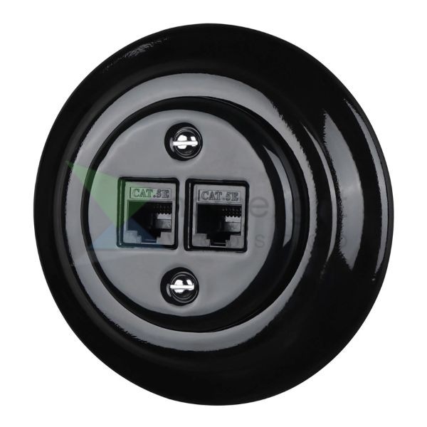 Dupla RJ45 aljzat fekete porcelán kerettel