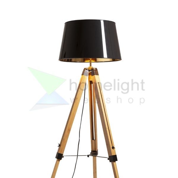 ALVIS/RIDICK állólámpa csillogó fekete arany fólia/bambusz/fekete 230V LED E27 15W