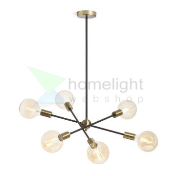 ARTEMIA 6 rúdon fekete szálcsiszolt sárgaréz 230V LED E27 6x15W