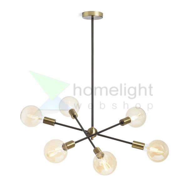 ARTEMIA 6 rúdon fekete szálcsiszolt sárgaréz 230V LED E27 6x15W