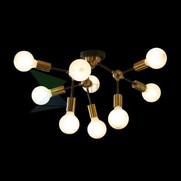 ARTEMIA 9 mennyezeti lámpa fekete szálcsiszolt sárgaréz 230V LED E27 9x15W