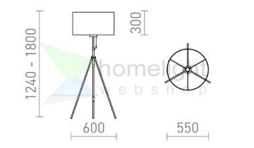 LUTON/RON 55 állólámpa  Polycotton fehér/fekete/fém 230V LED E27 15W