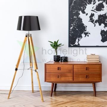 ALVIS/RIDICK állólámpa csillogó fekete arany fólia/bambusz/króm 230V LED E27 15W