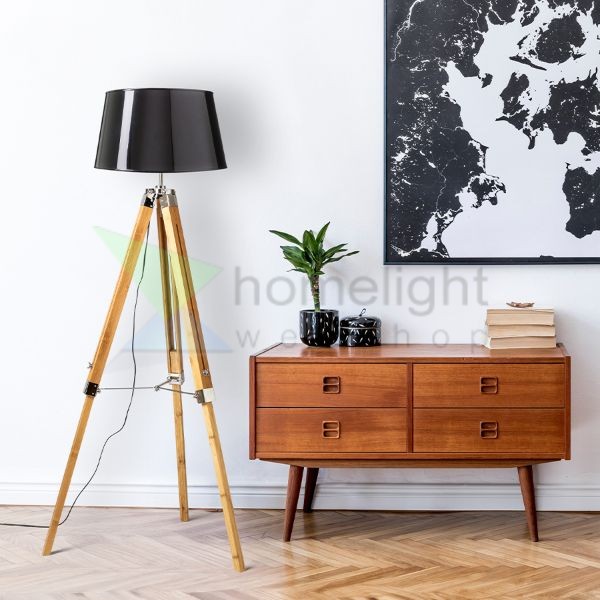 ALVIS/RIDICK állólámpa csillogó fekete arany fólia/bambusz/króm 230V LED E27 15W