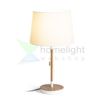 KEITH/AMBITUS 30 asztali lámpa USB-vel  Polycotton fehér/bükk 230V LED E27 15W