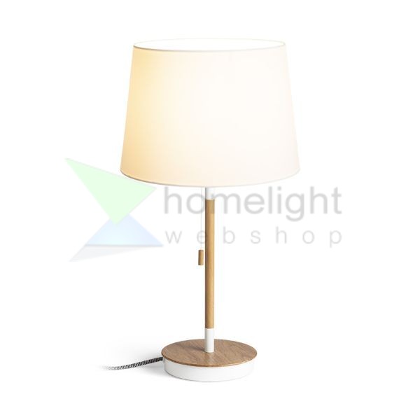 KEITH/AMBITUS 30 asztali lámpa USB-vel  Polycotton fehér/bükk 230V LED E27 15W
