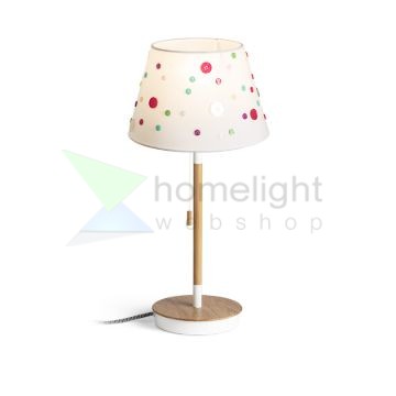 KEITH/DELISA asztali lámpa USB-vel fehér gombok/bükk 230V LED E27 11W