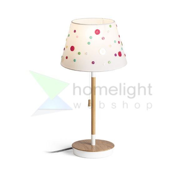 KEITH/DELISA asztali lámpa USB-vel fehér gombok/bükk 230V LED E27 11W