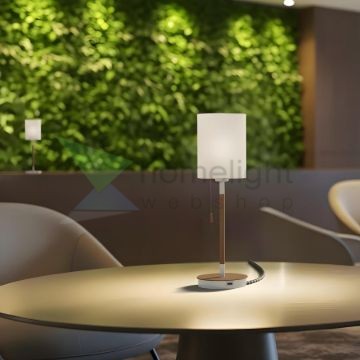 KEITH/RON 15/20 asztali lámpa USB-vel  Polycotton fehér/bükk 230V LED E27 15W