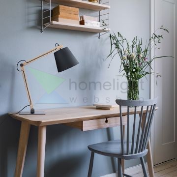 NIZZA asztali lámpa Polycotton fekete/fa 230V LED E14 7W