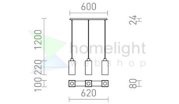 LIZ III 60 függő lámpa fekete üveg/króm 230V LED E27 3x15W
