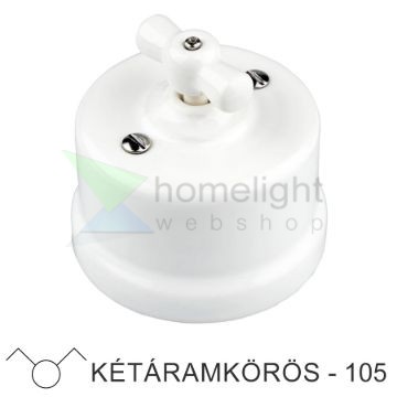 Fehér Porcelán Forgókapcsoló – Két Áramkörös (Csillárkapcsoló, 105)