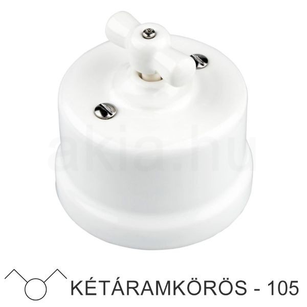 Fehér Porcelán Forgókapcsoló – Két Áramkörös (Csillárkapcsoló, 105)