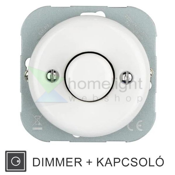 Fehér porcelán süllyesztett dimmer, fényerőszabályzó betét