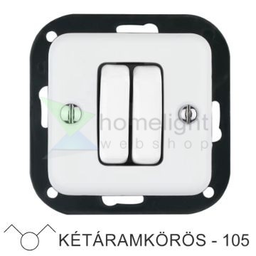 Kétáramkörös fehér süllyesztett kapcsolóbetét