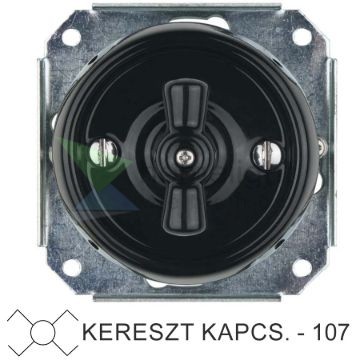 Fekete porcelán kereszt-forgókapcsoló betét, süllyesztett
