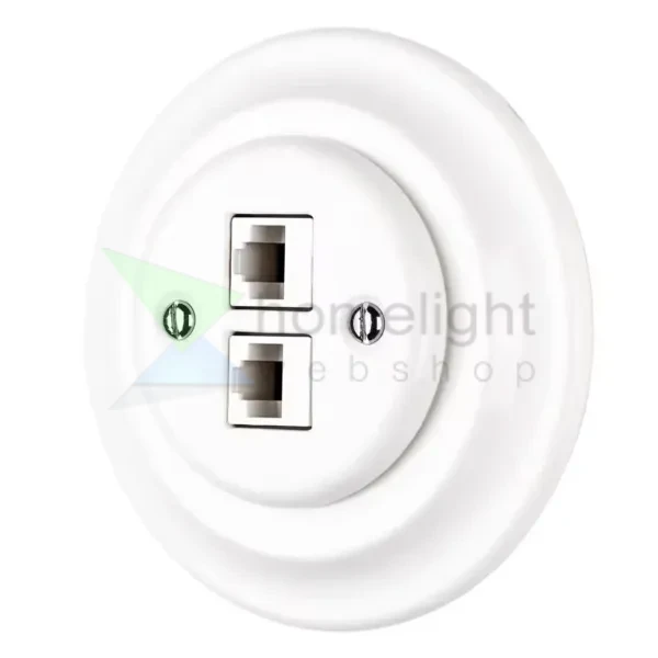 Dupla RJ45 aljzat fehér porcelán kerette