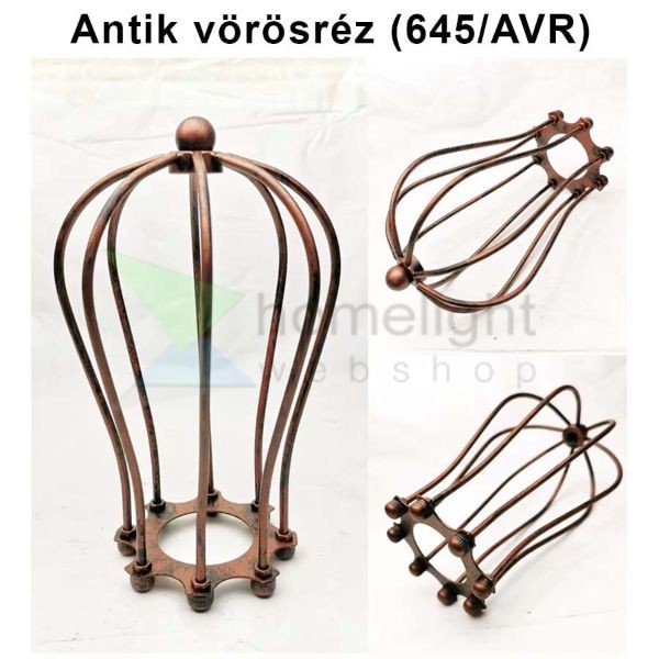 Antik vörösréz fém lámpa rács – csepp alakú, E27 búratartós rögzítéssel