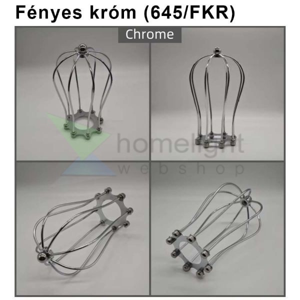 Fényes króm fém lámpa rács – csepp alakú, E27 búratartós rögzítéssel