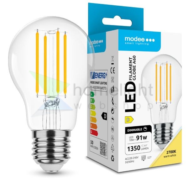 Modee LED Izzó Filament A60 10W E27 360° 2700K (1350 lumen) dimm. ERP