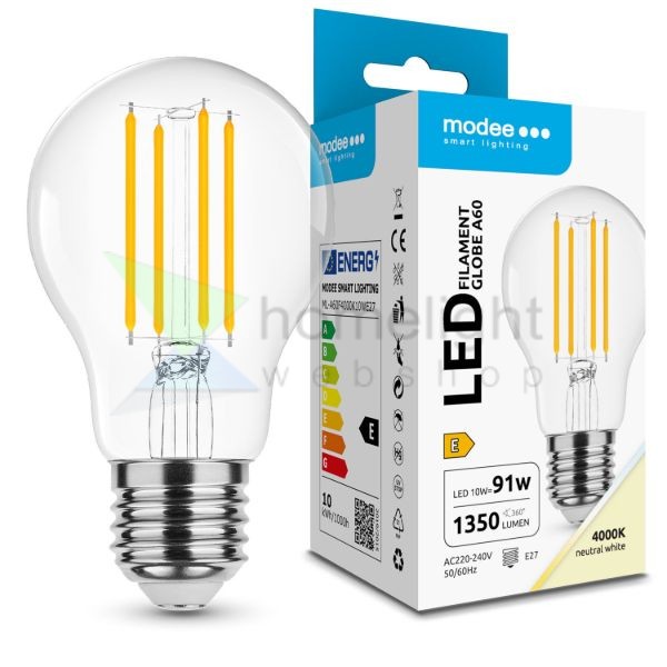 Modee LED Izzó Filament A60 10W E27 360° 4000K (1350 lumen) ERP