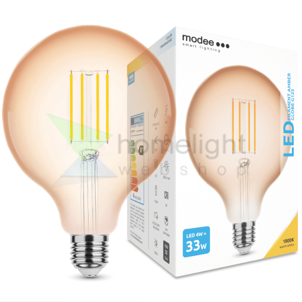 Modee LED Filament Amber Globe G125 4W E27 320° 1800K (360 lumen)