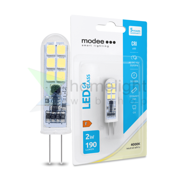 Modee Lighting LED Izzó G4 Üveg AC-DC 12V 2W 4000K (190 lumen) ERP B1