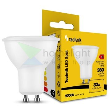 Technik LED Izzó Spot Alu-Plastic 4,7W GU10 110° 2700K (350 lumen) ERP