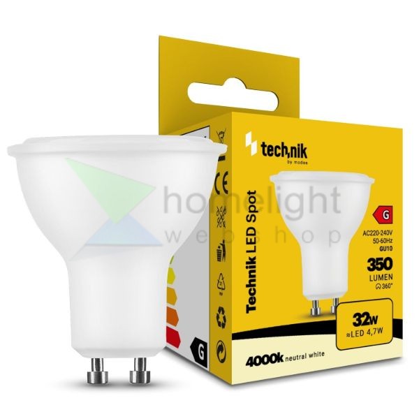 Technik LED Izzó Spot Alu-Plastic 4,7W GU10 110° 4000K (350 lumen) ERP