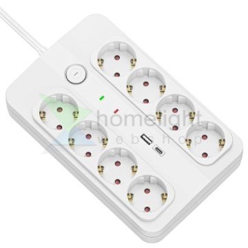 Technik Professional Elosztó 8 utas 1,5m 1,5mm2 +USB-A-C +surge +kapcsoló 16A