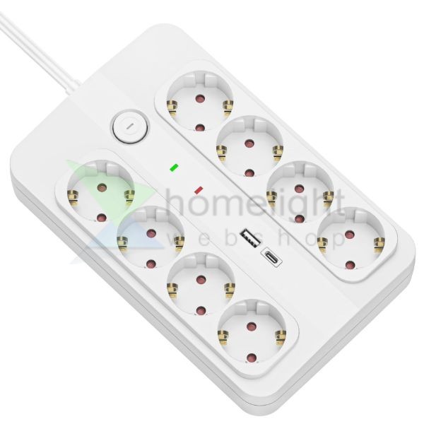 Technik Professional Elosztó 8 utas 1,5m 1,5mm2 +USB-A-C +surge +kapcsoló 16A
