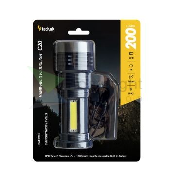 Technik Kézi Reflektor C20 (akkumulátoros) XPE LED + Type-C (200 lumen)
