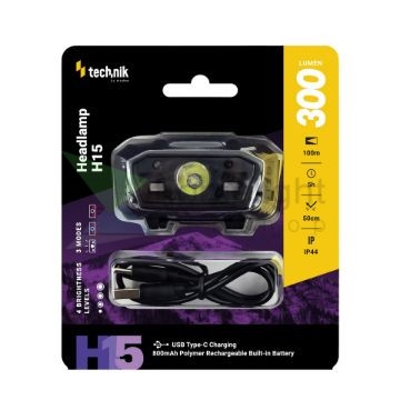 Technik Fejlámpa H15 (akkumulátoros) CREE LED + USB Type-C (300 lumen)