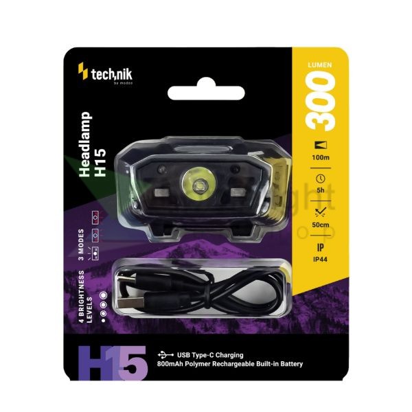 Technik Fejlámpa H15 (akkumulátoros) CREE LED + USB Type-C (300 lumen)