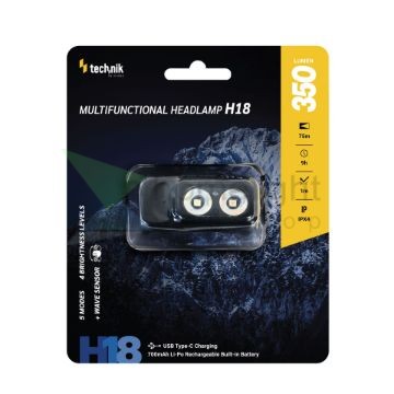 Technik Fejlámpa H18 (akkumulátoros) LED + Type-C IPX4 (350lumen)
