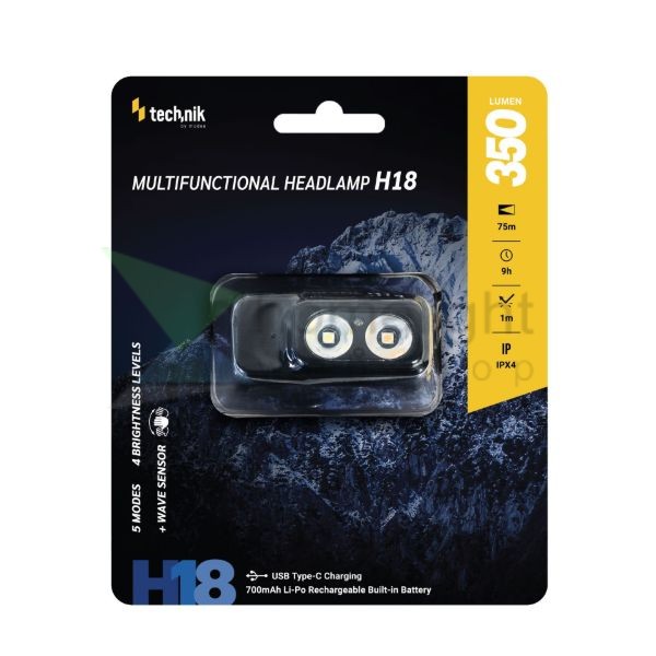 Technik Fejlámpa H18 (akkumulátoros) LED + Type-C IPX4 (350lumen)